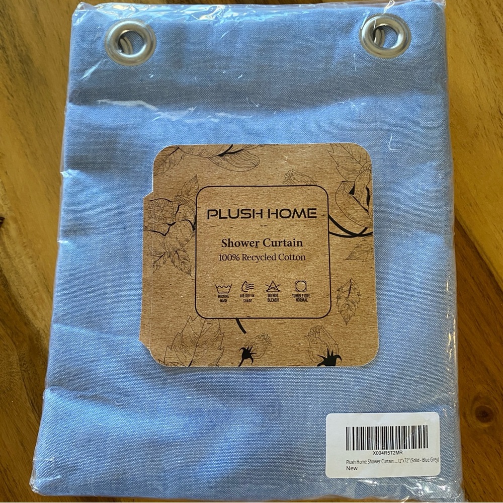 Plush Home Recycled Cotton Shower Curtain 72x72 Blue Gray New